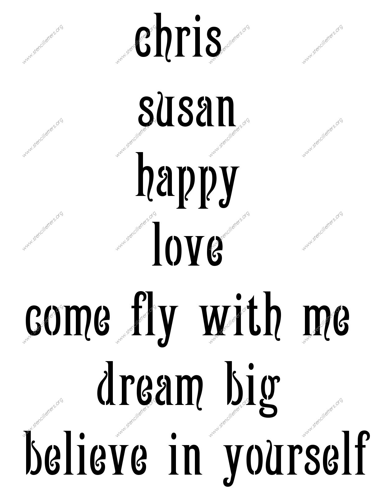 1800s Art Nouveau lowercase stencil Names, Words, Phrases samples