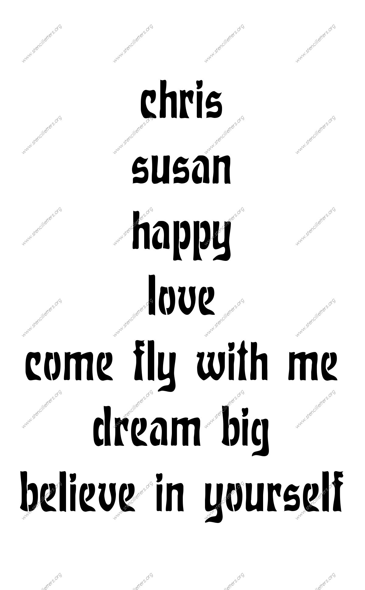 Natural Art Nouveau lowercase stencil Names, Words, Phrases samples