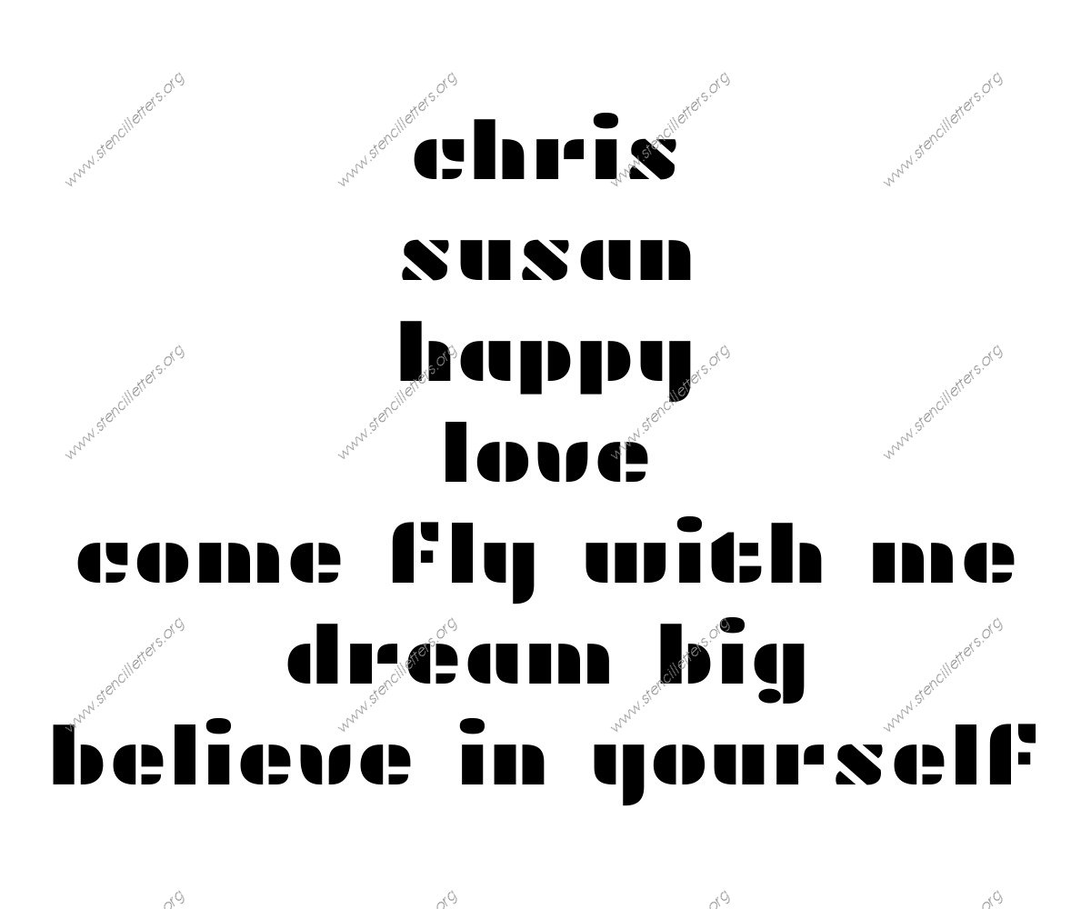 Display Decorative lowercase stencil Names, Words, Phrases samples
