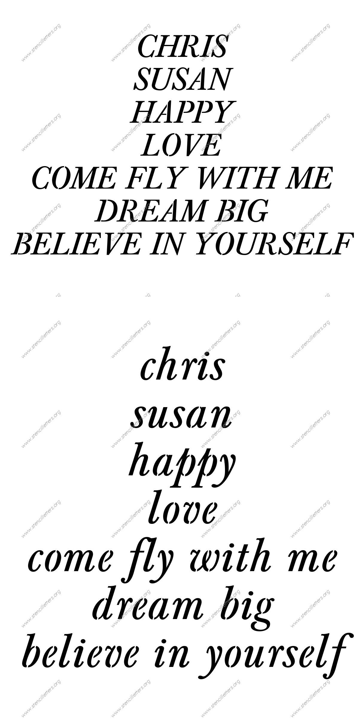 Elegant Italic Names, Words, Phrases samples