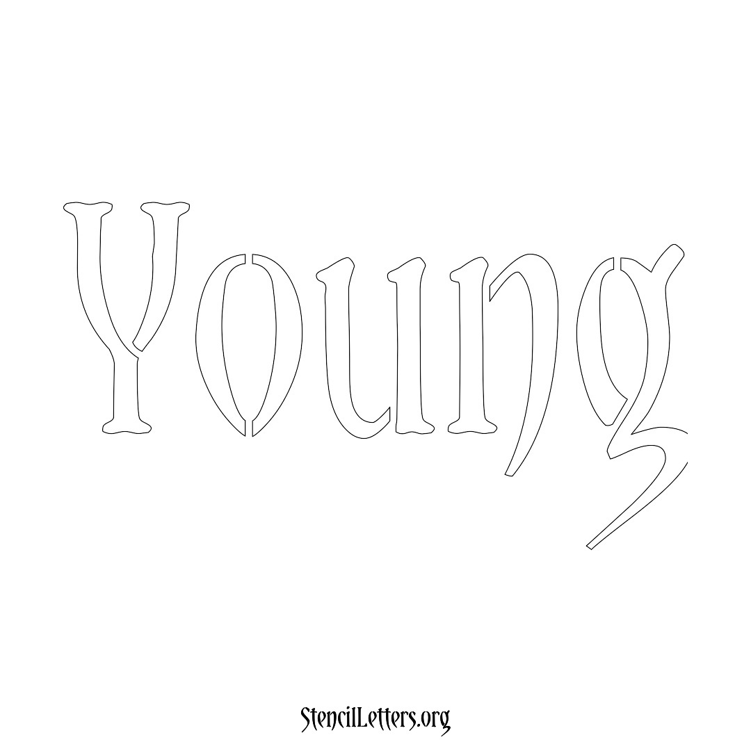 Young name stencil in Vintage Brush Lettering