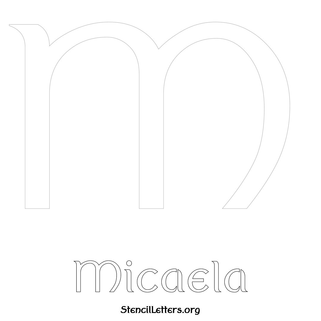 Micaela printable name initial stencil in Ancient Lettering