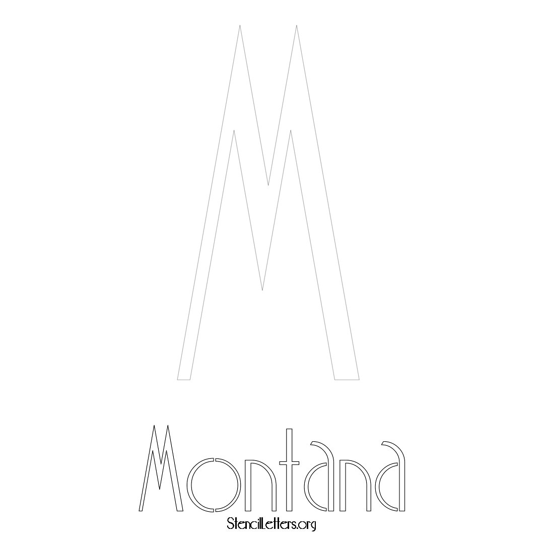 Montana printable name initial stencil in Art Deco Lettering