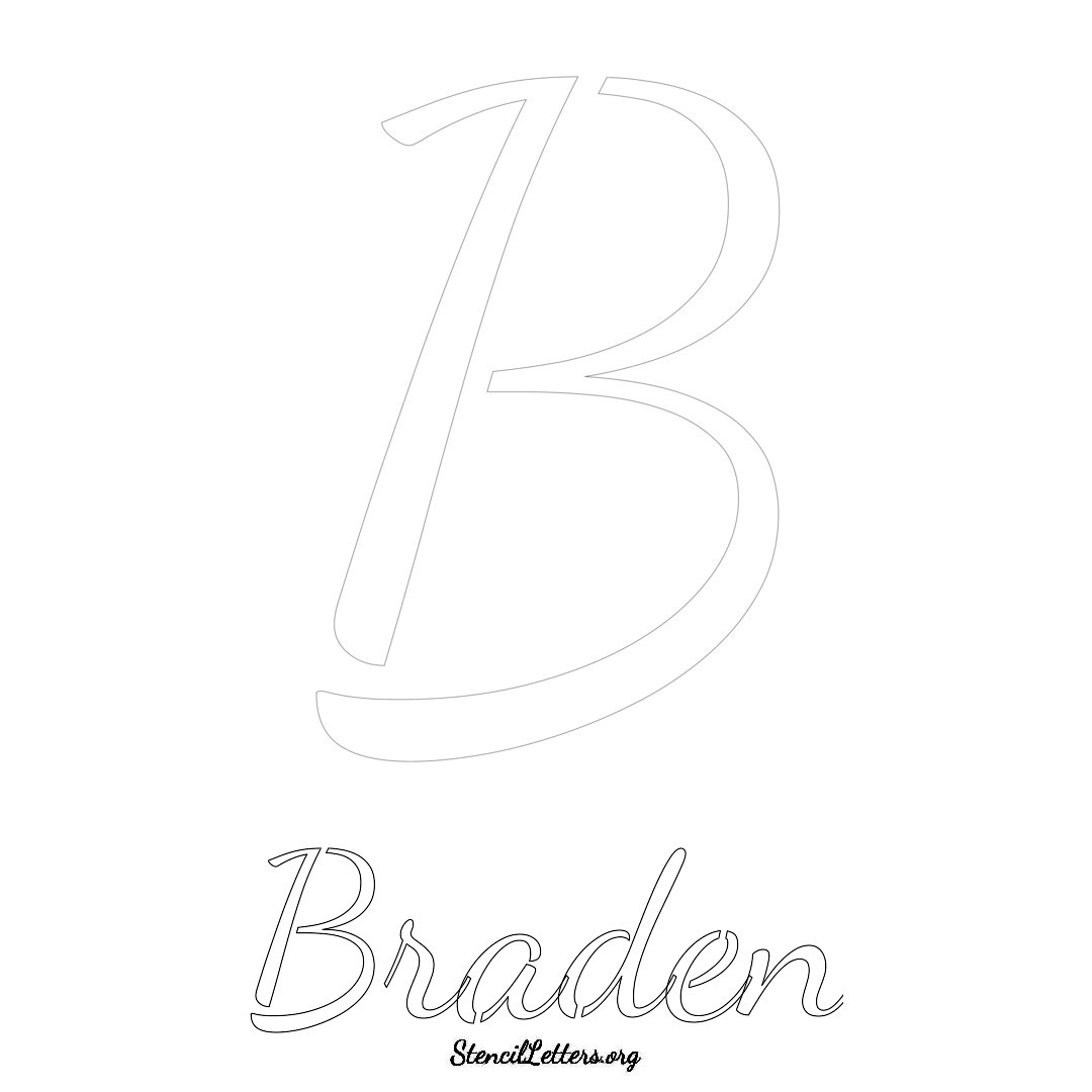 Braden printable name initial stencil in Cursive Script Lettering