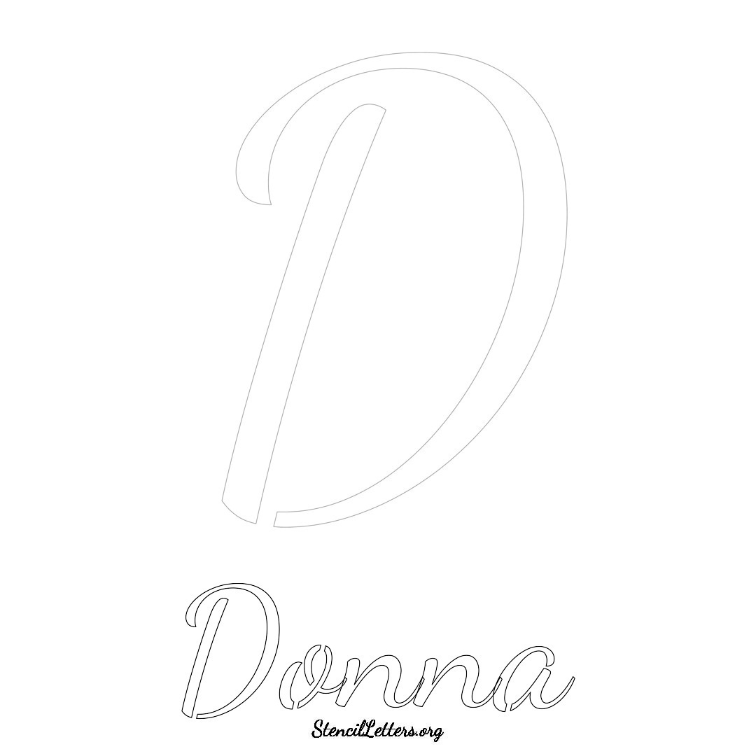 Donna printable name initial stencil in Cursive Script Lettering