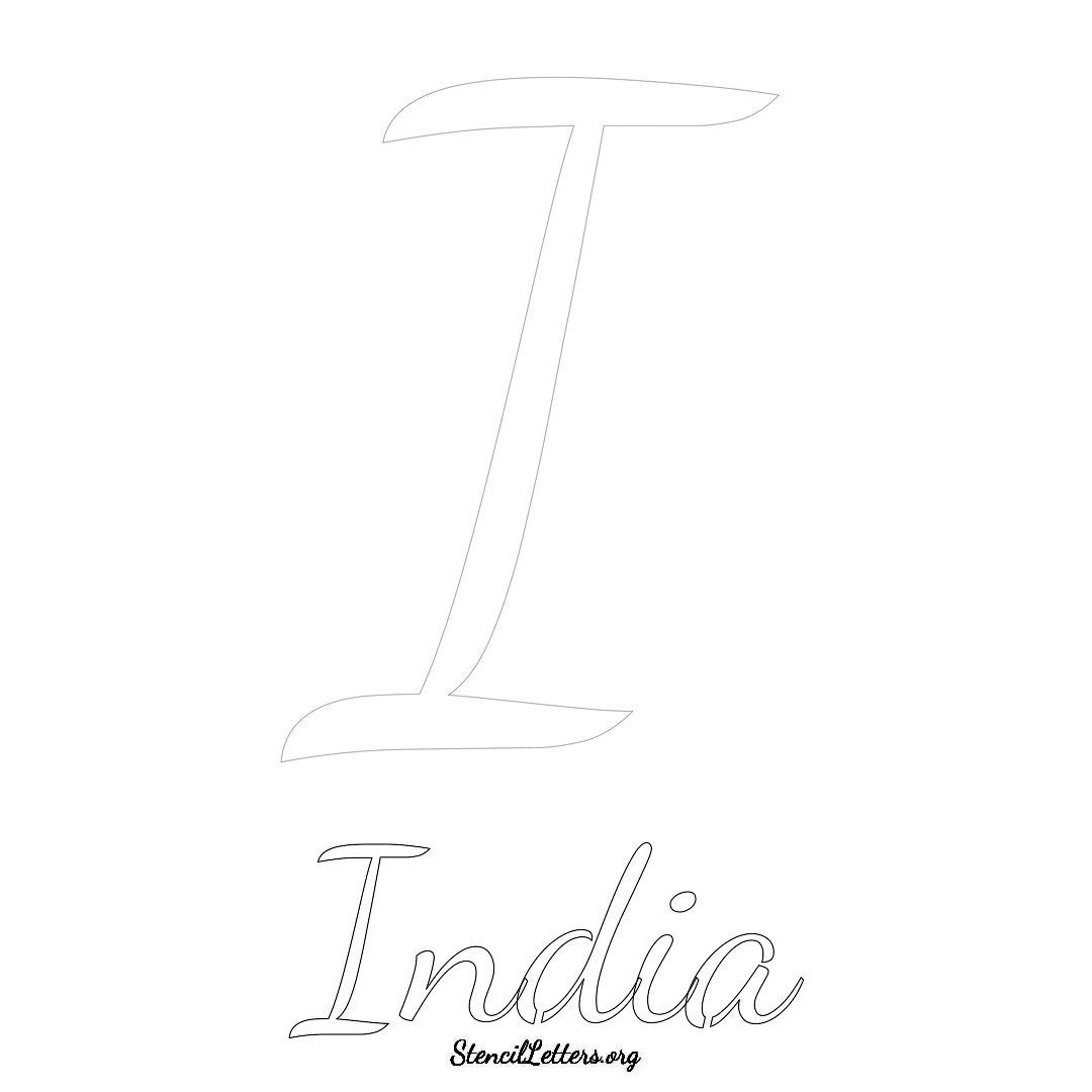 India printable name initial stencil in Cursive Script Lettering