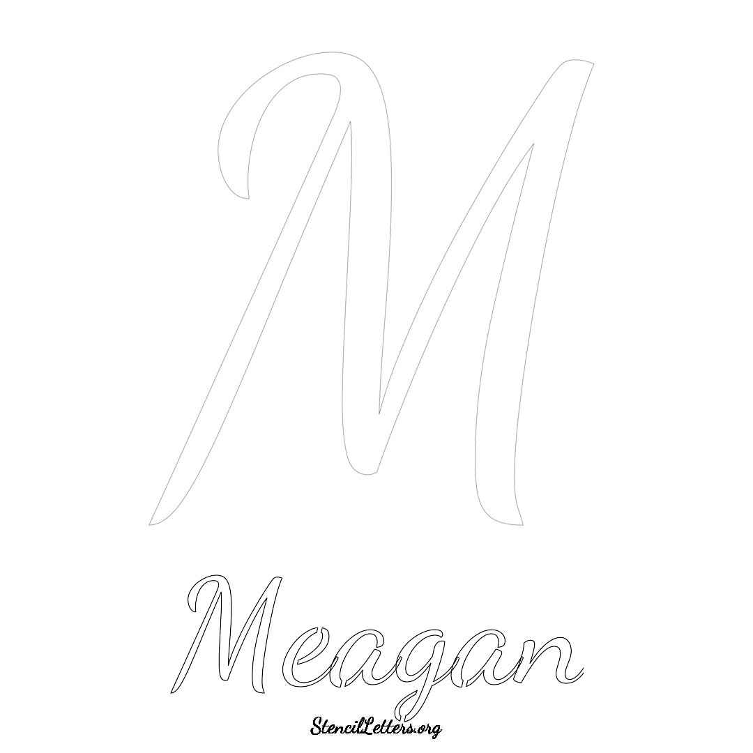 Meagan printable name initial stencil in Cursive Script Lettering