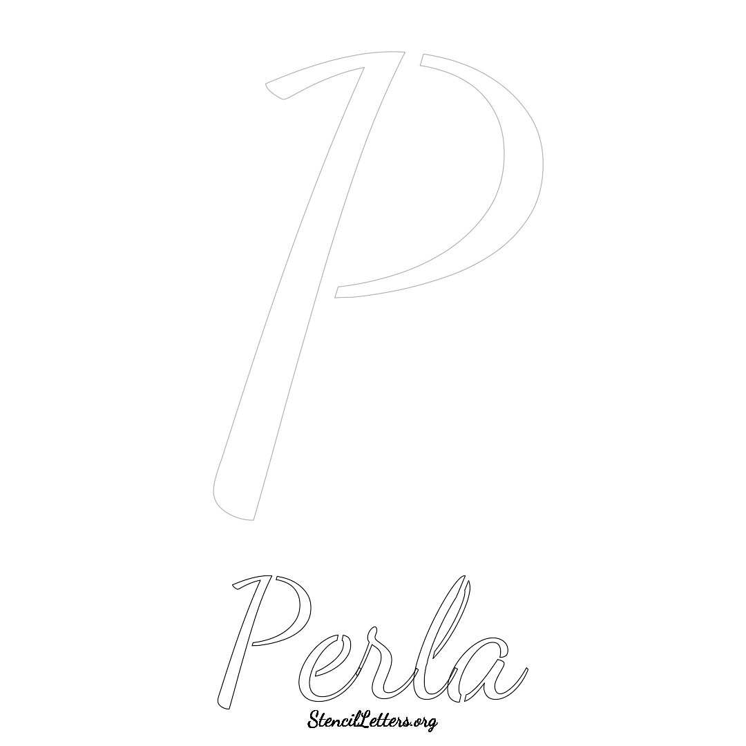 Perla printable name initial stencil in Cursive Script Lettering