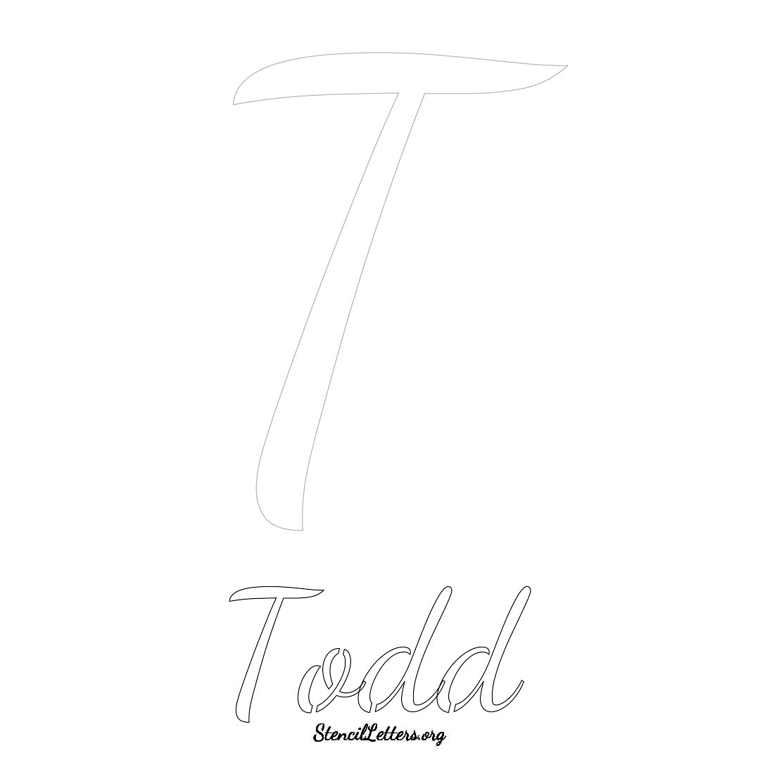 Todd printable name initial stencil in Cursive Script Lettering