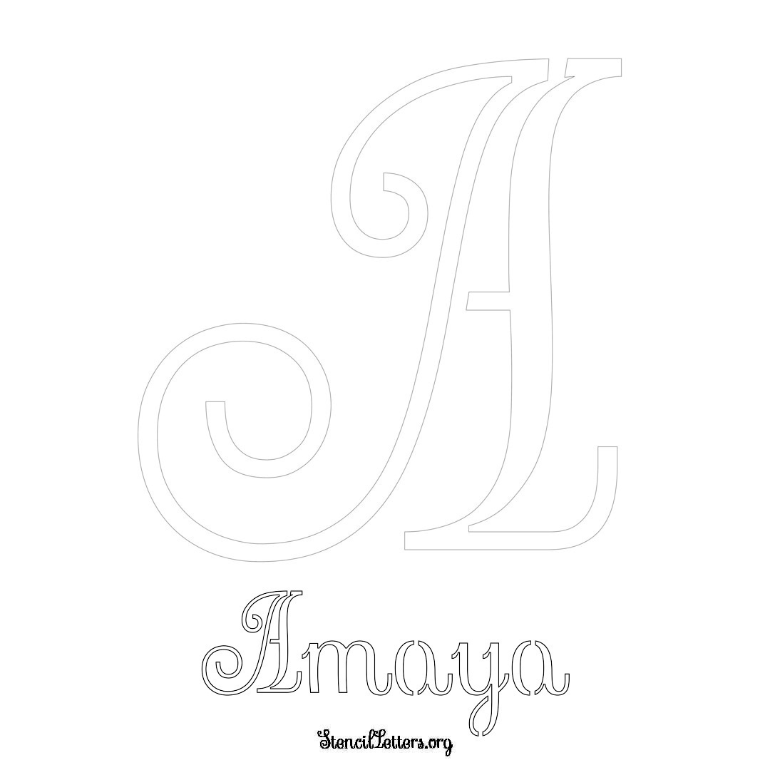 Amaya printable name initial stencil in Ornamental Cursive Lettering