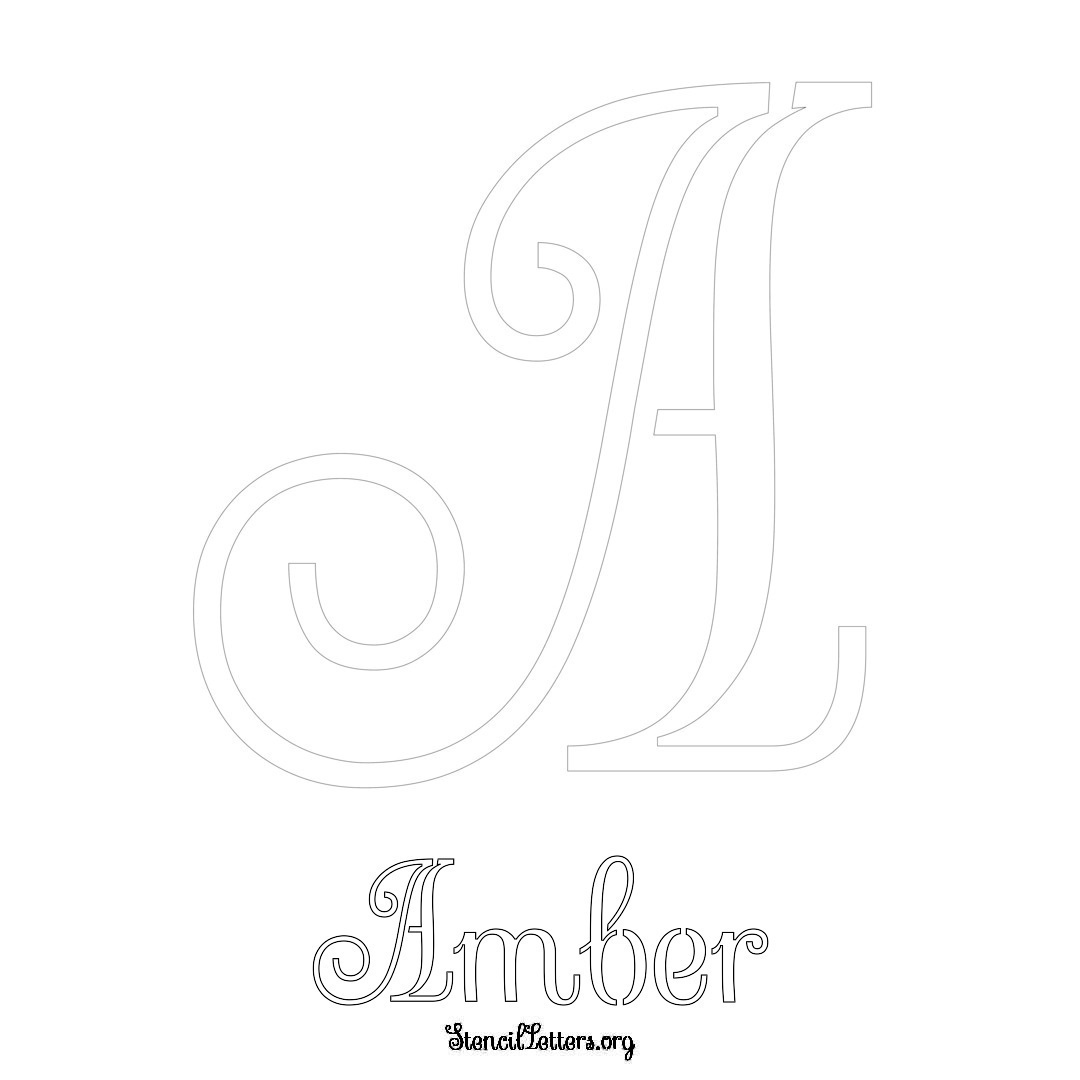 Amber printable name initial stencil in Ornamental Cursive Lettering