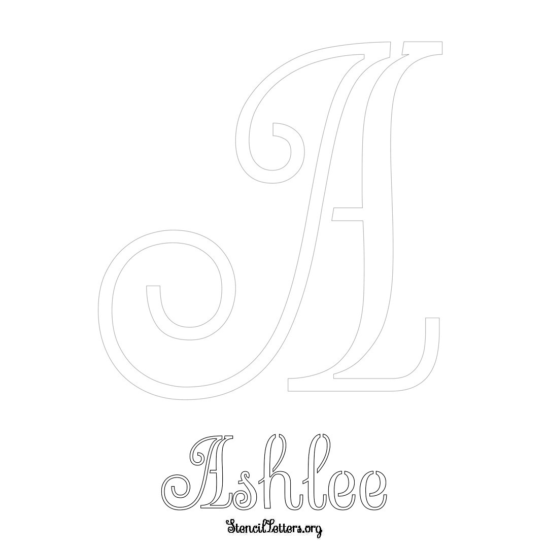 Ashlee printable name initial stencil in Ornamental Cursive Lettering