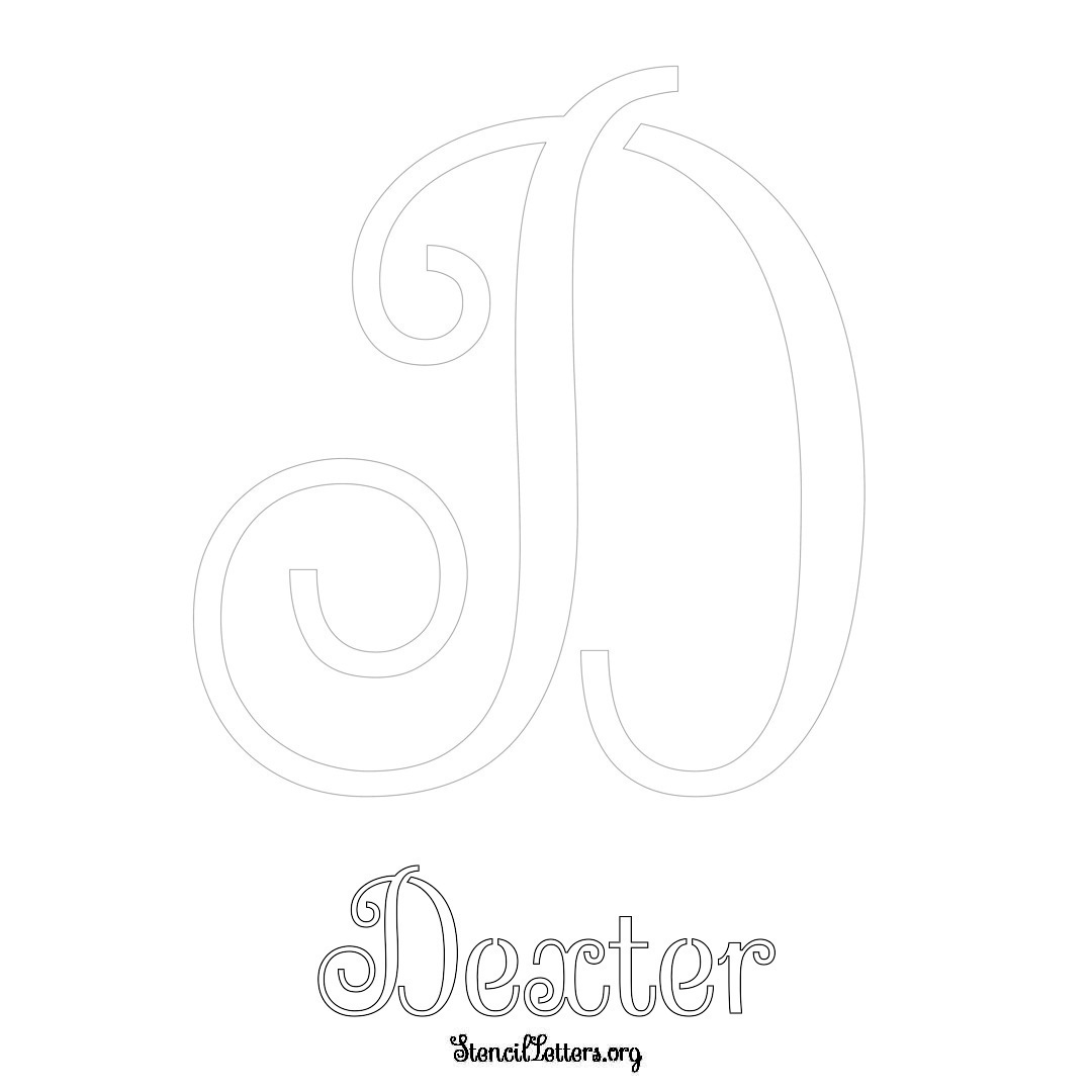 Dexter printable name initial stencil in Ornamental Cursive Lettering