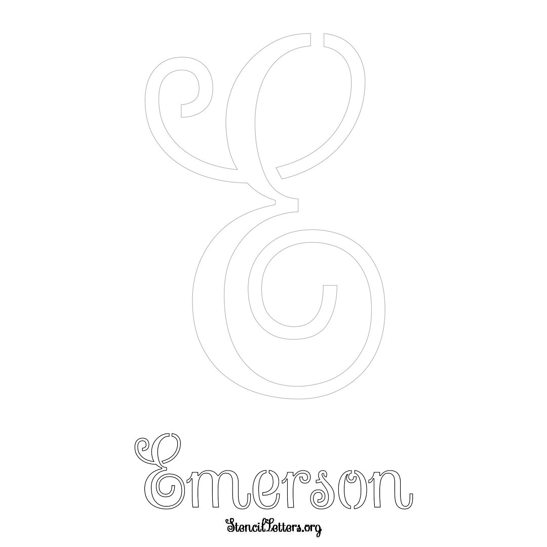 Emerson printable name initial stencil in Ornamental Cursive Lettering