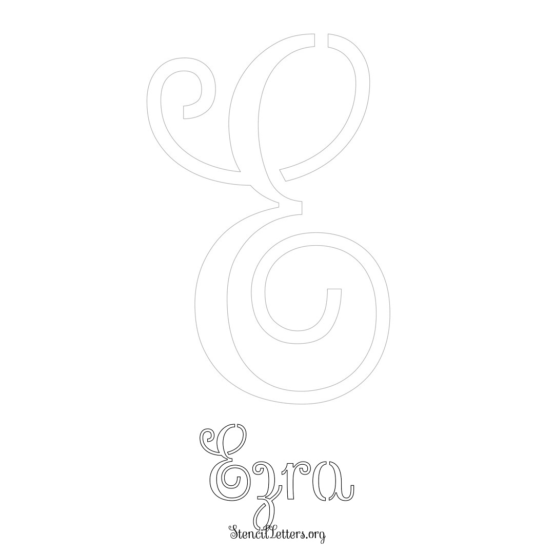 Ezra printable name initial stencil in Ornamental Cursive Lettering