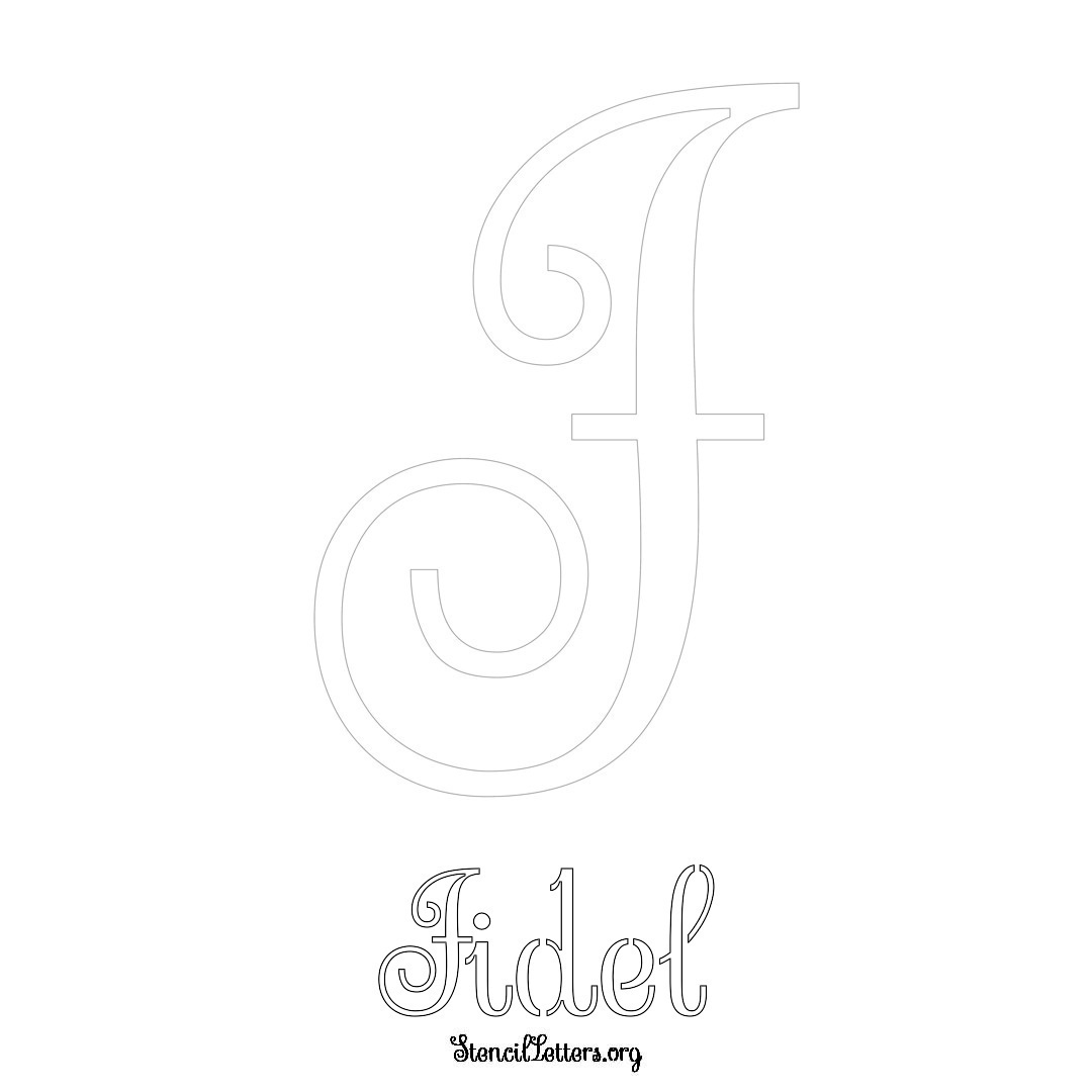 Fidel printable name initial stencil in Ornamental Cursive Lettering