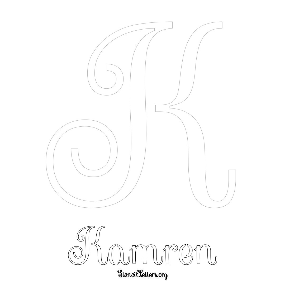 Kamren printable name initial stencil in Ornamental Cursive Lettering