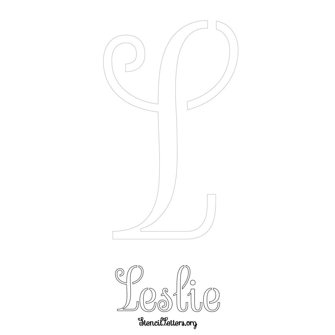 Leslie printable name initial stencil in Ornamental Cursive Lettering