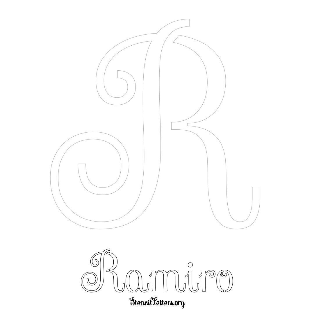 Ramiro printable name initial stencil in Ornamental Cursive Lettering