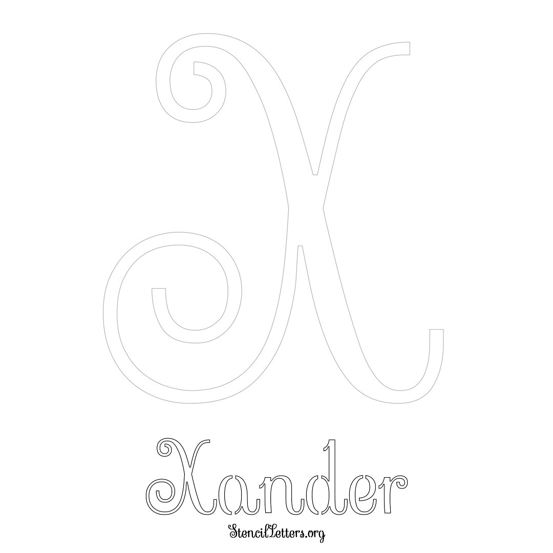 Xander printable name initial stencil in Ornamental Cursive Lettering