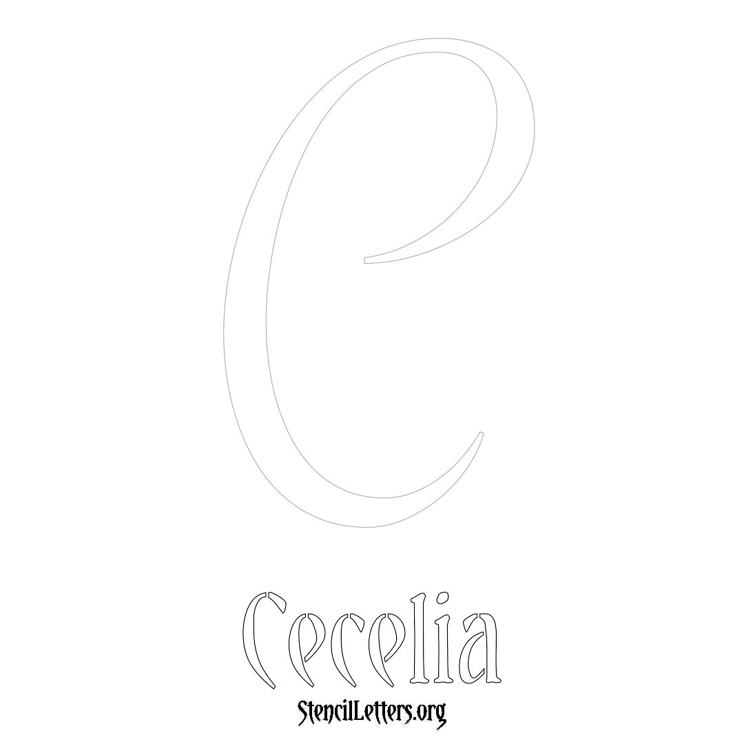 Cecelia printable name initial stencil in Vintage Brush Lettering