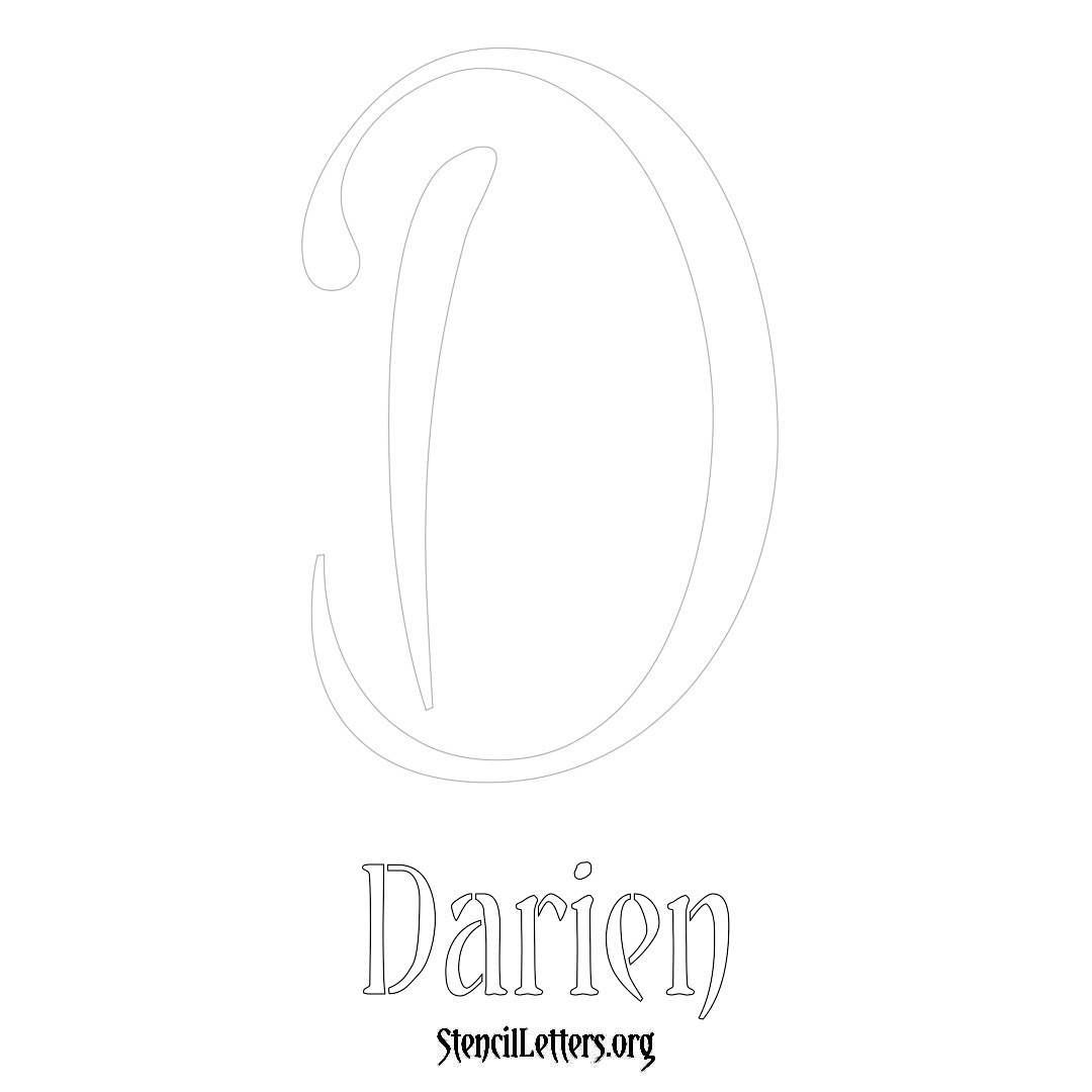 Darien printable name initial stencil in Vintage Brush Lettering