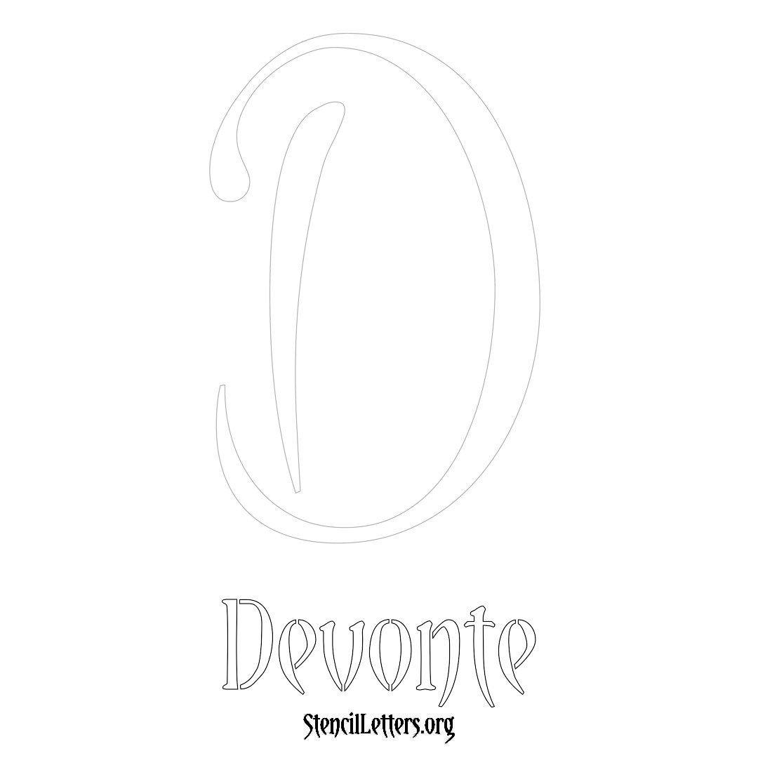 Devonte printable name initial stencil in Vintage Brush Lettering