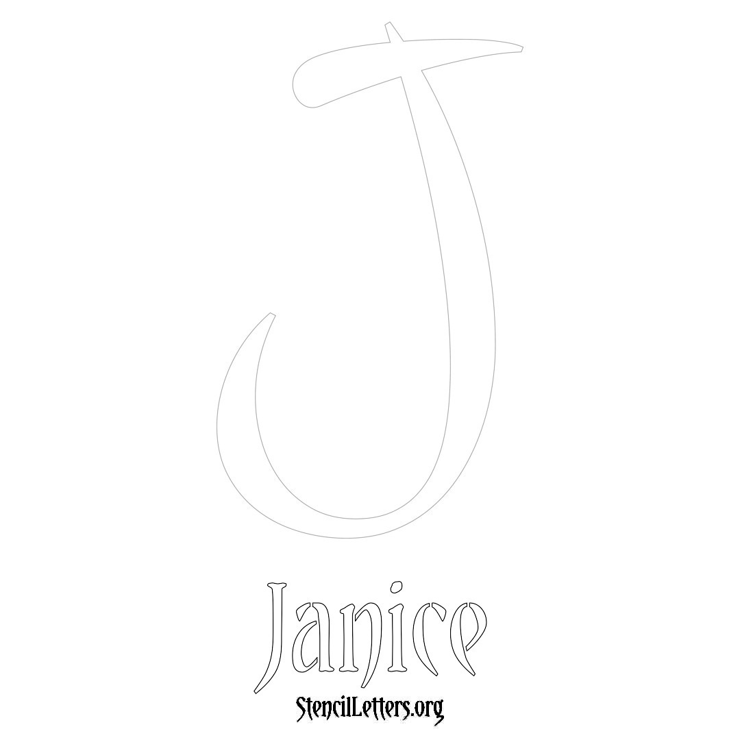 Janice printable name initial stencil in Vintage Brush Lettering