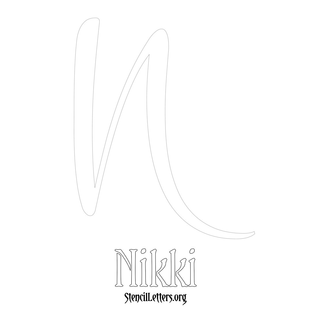 Nikki printable name initial stencil in Vintage Brush Lettering