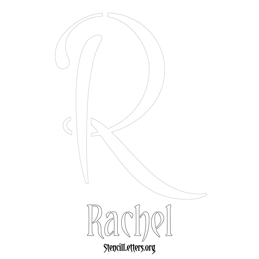 Rachel printable name initial stencil in Vintage Brush Lettering